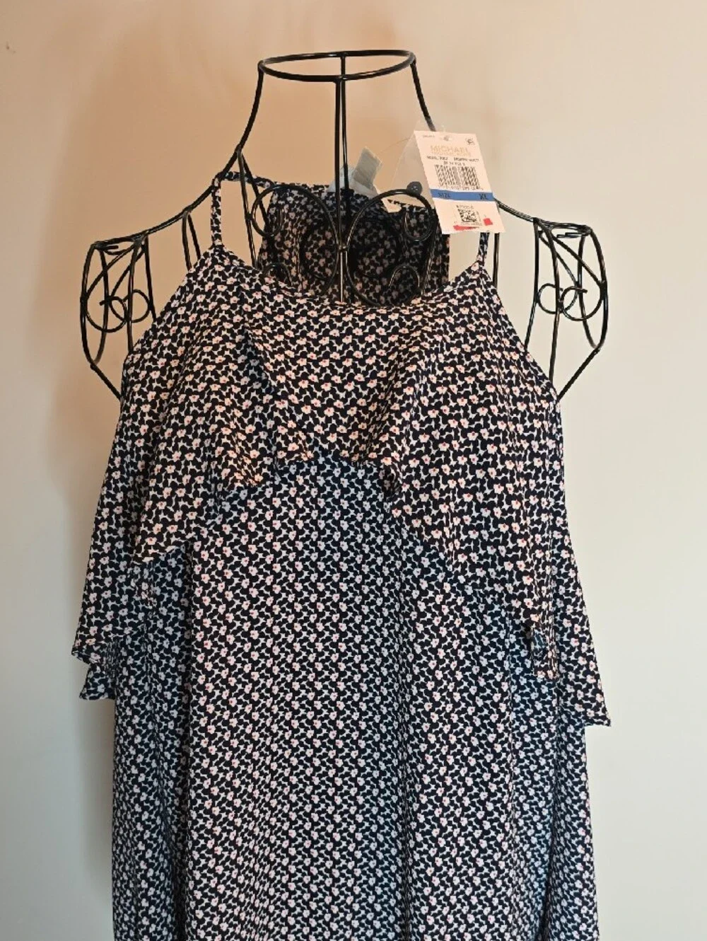 Michael Kors Navy and White One-Shoulder Patterned Dress